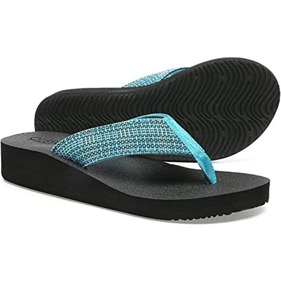 QLEYO Shoes - Wedge Sandals with Stylish Straps for Women Dressy Comfortable Lake Blue